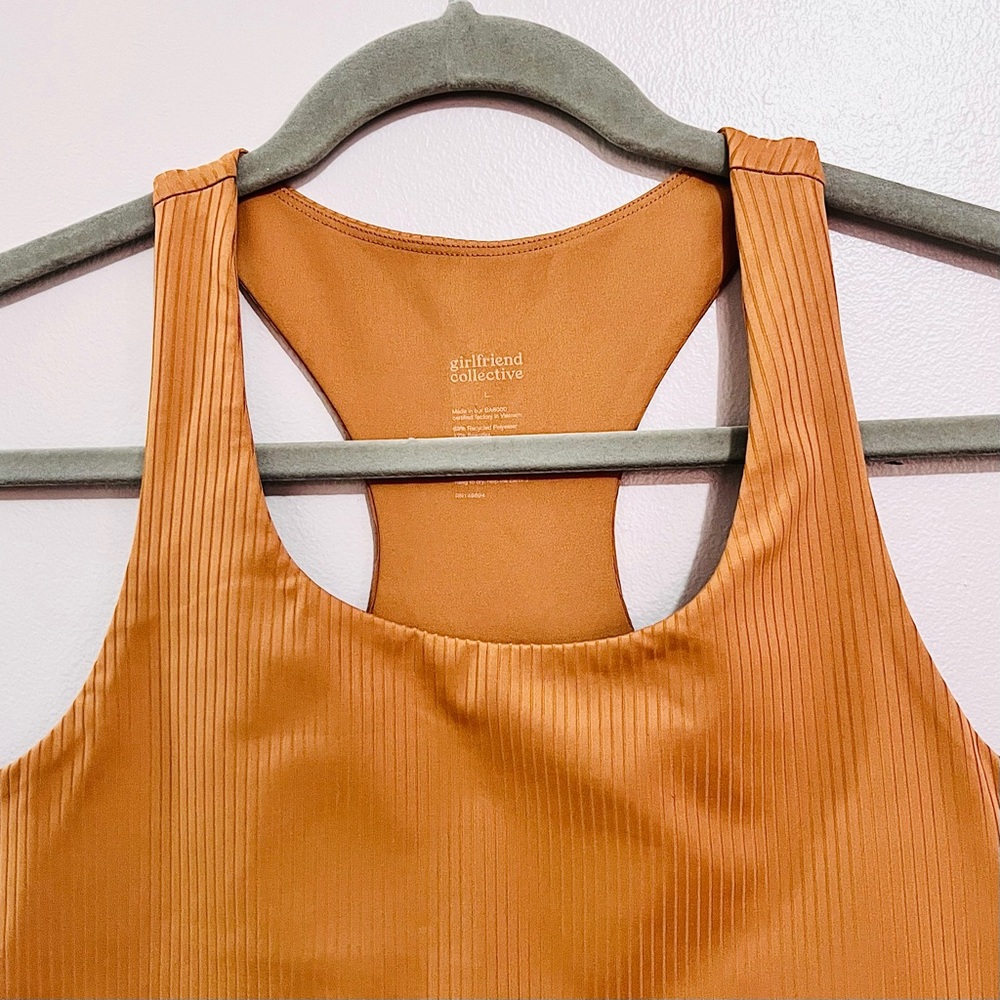 NWT Girlfriend Collective Rib Paloma Bra & Rib Bike Shorts Set in Toffee Brown - Picture 4 of 16